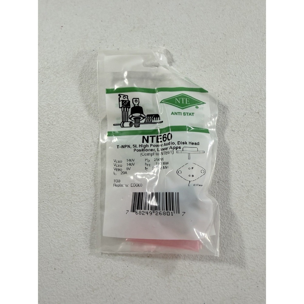 NTE Electronics NTE60 Original Transistor T-NPN SI 20A 140V 250W MJ15003 ECG60